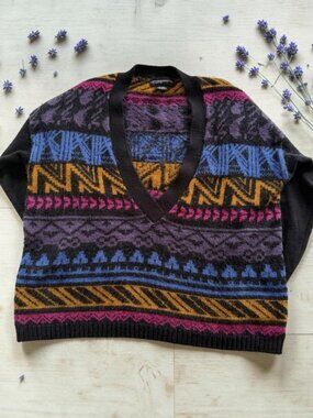 Vintage Spree International 80s 90s‎ Tribal Mohair Sweater Size L